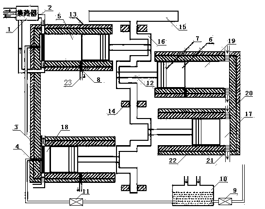 Horizontally opposed type high and low pressure power machine and working method thereof