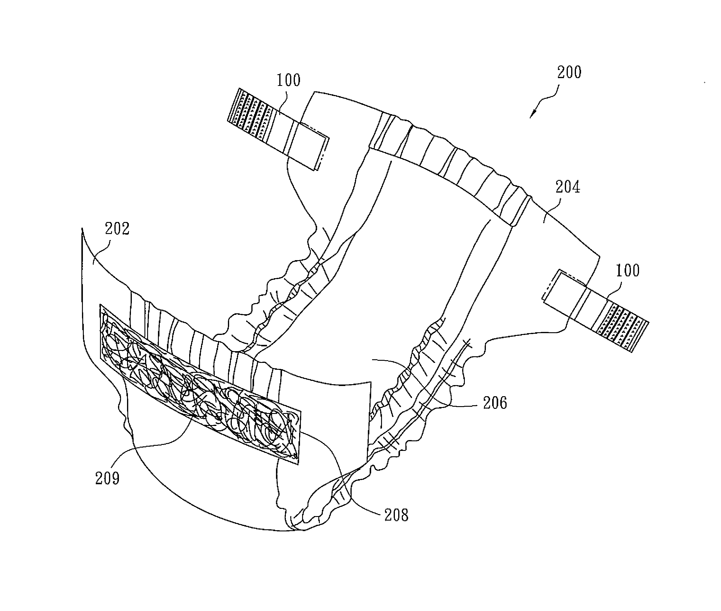 Fastening strap for disposable absorbing articles, method for manufacturing the same and disposable absorbing articles including the same