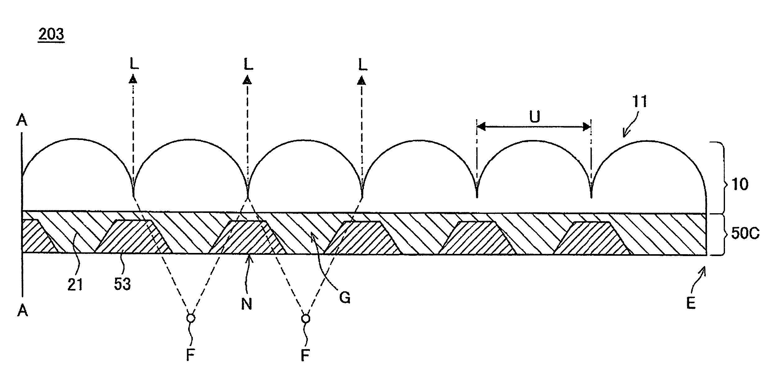 Lens array sheet, light source and liquid crystal display device