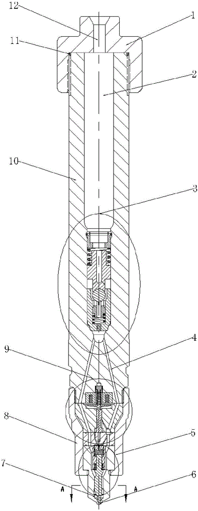 Double-way oil inflow resonance pore plate type electrically-controlled oil injector