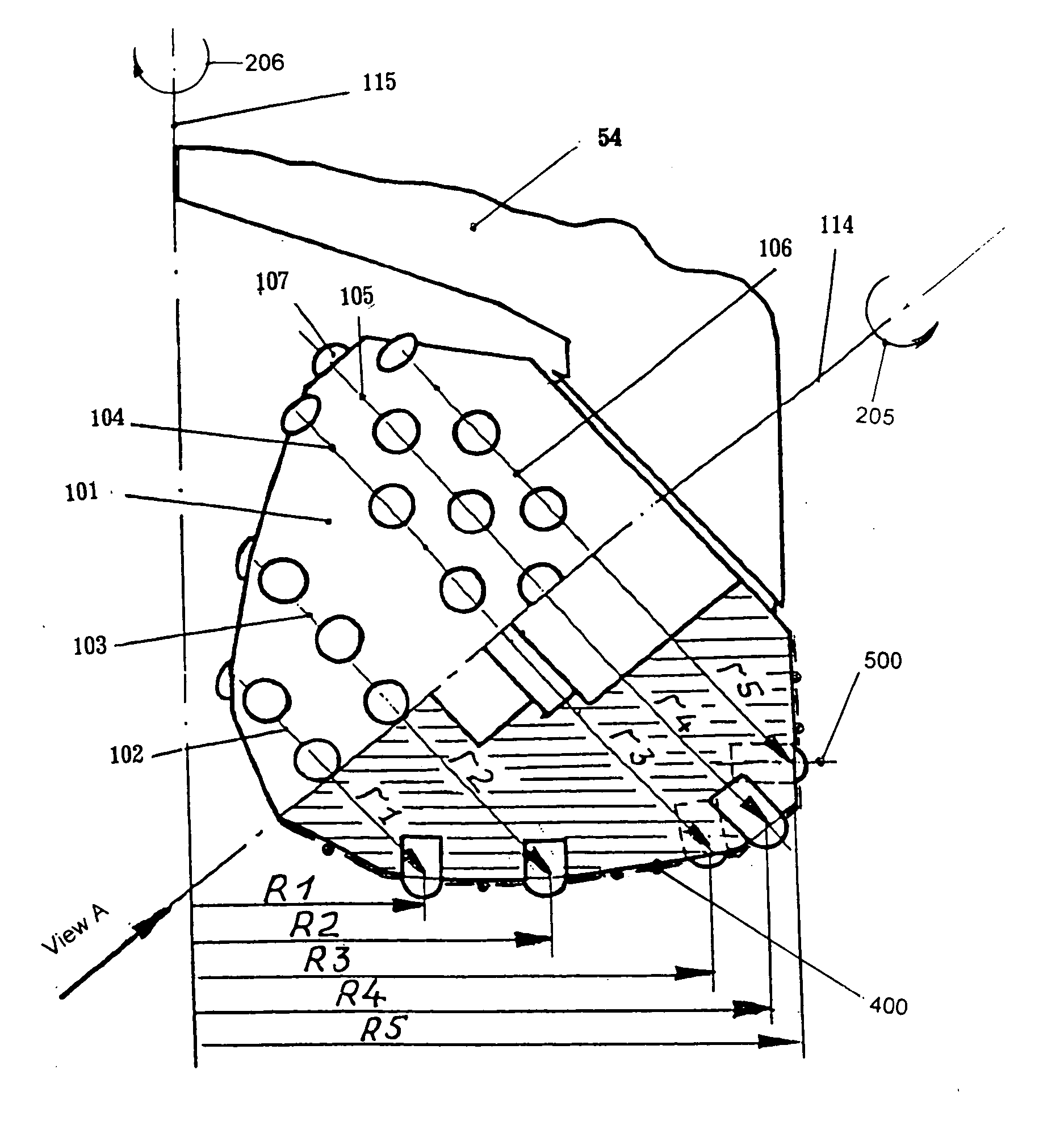 Anti-tracking earth boring bit with selected varied pitch for overbreak optimization and vibration reduction