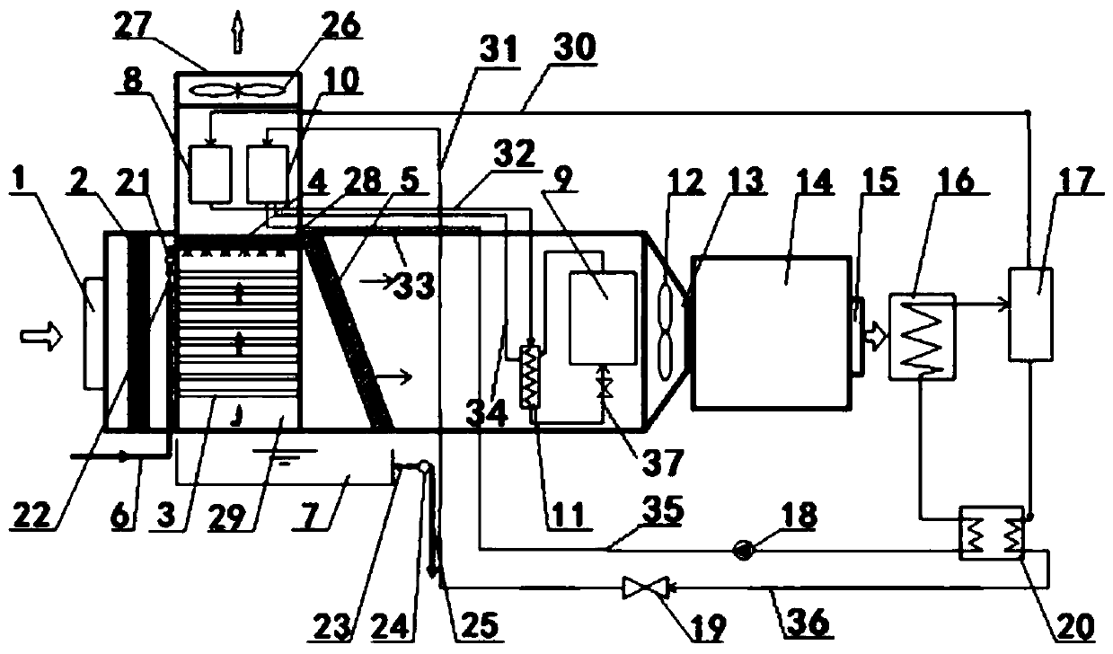 Gas turbine cooling reuse system combined with evaporative cooling and absorption refrigeration