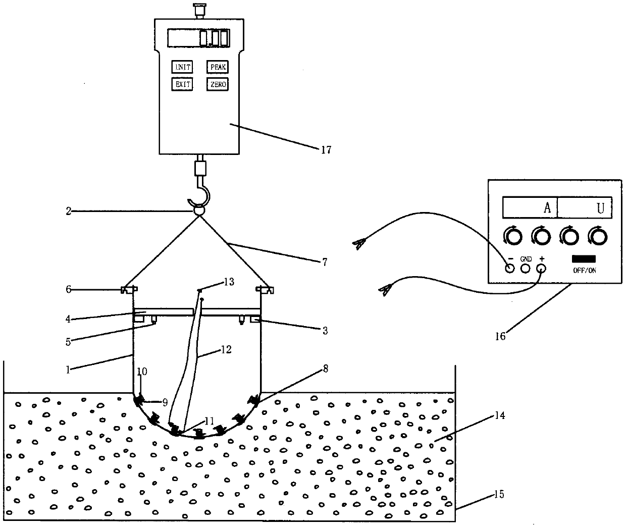 Measuring device and testing method for influence of local heating on adhesiveforce