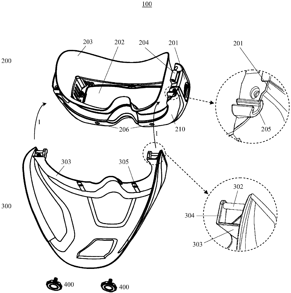 Protective eye patch and face mask assembly