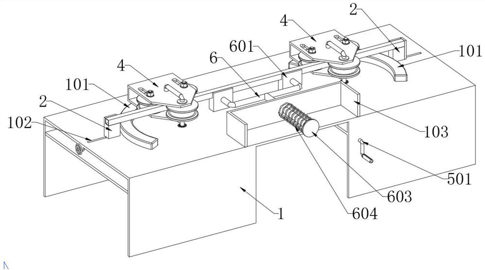 Square tube two-way synchronous bending machining device for mechanical equipment production and assembly