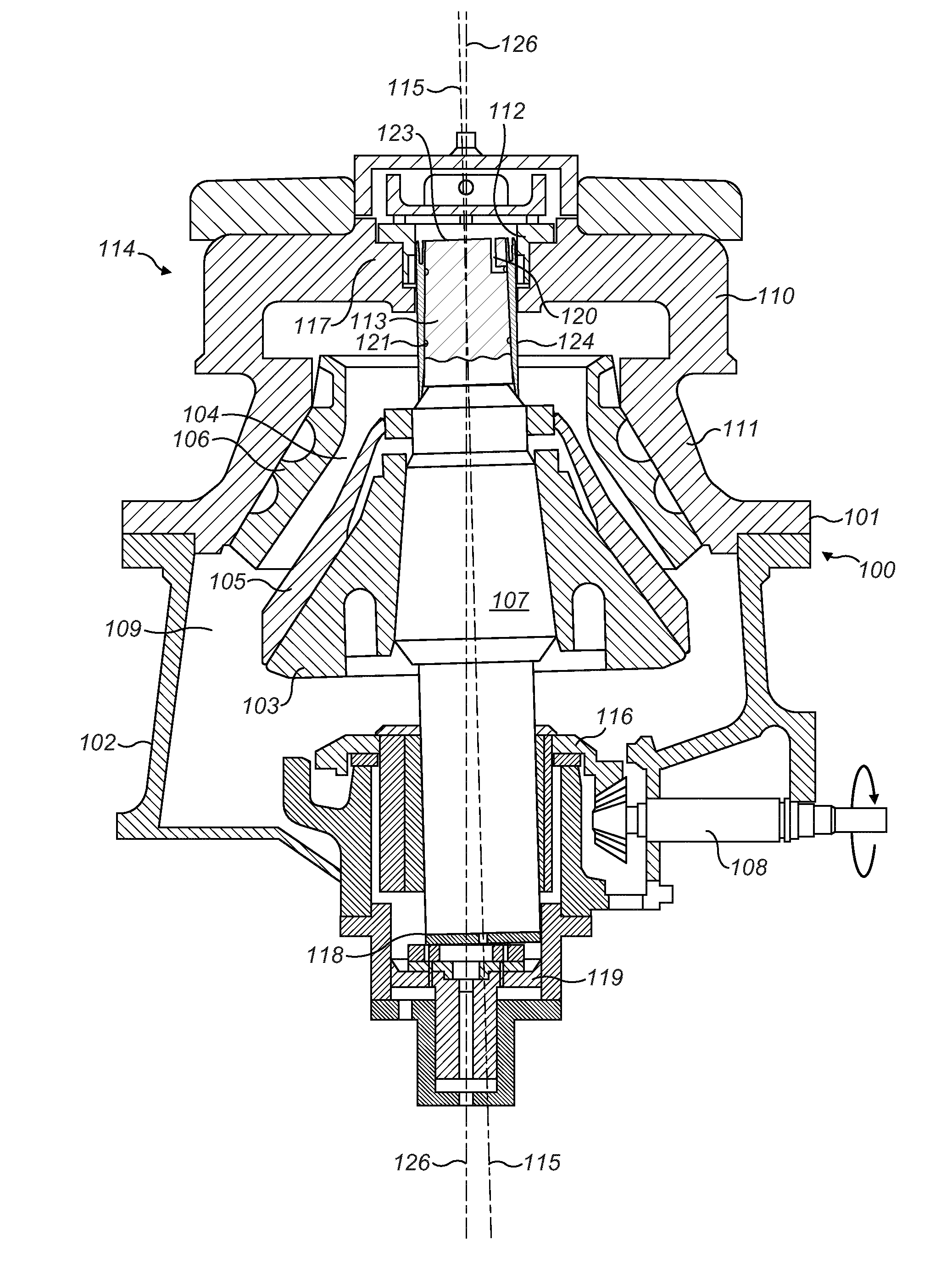 Gyratory crusher main shaft and assembly