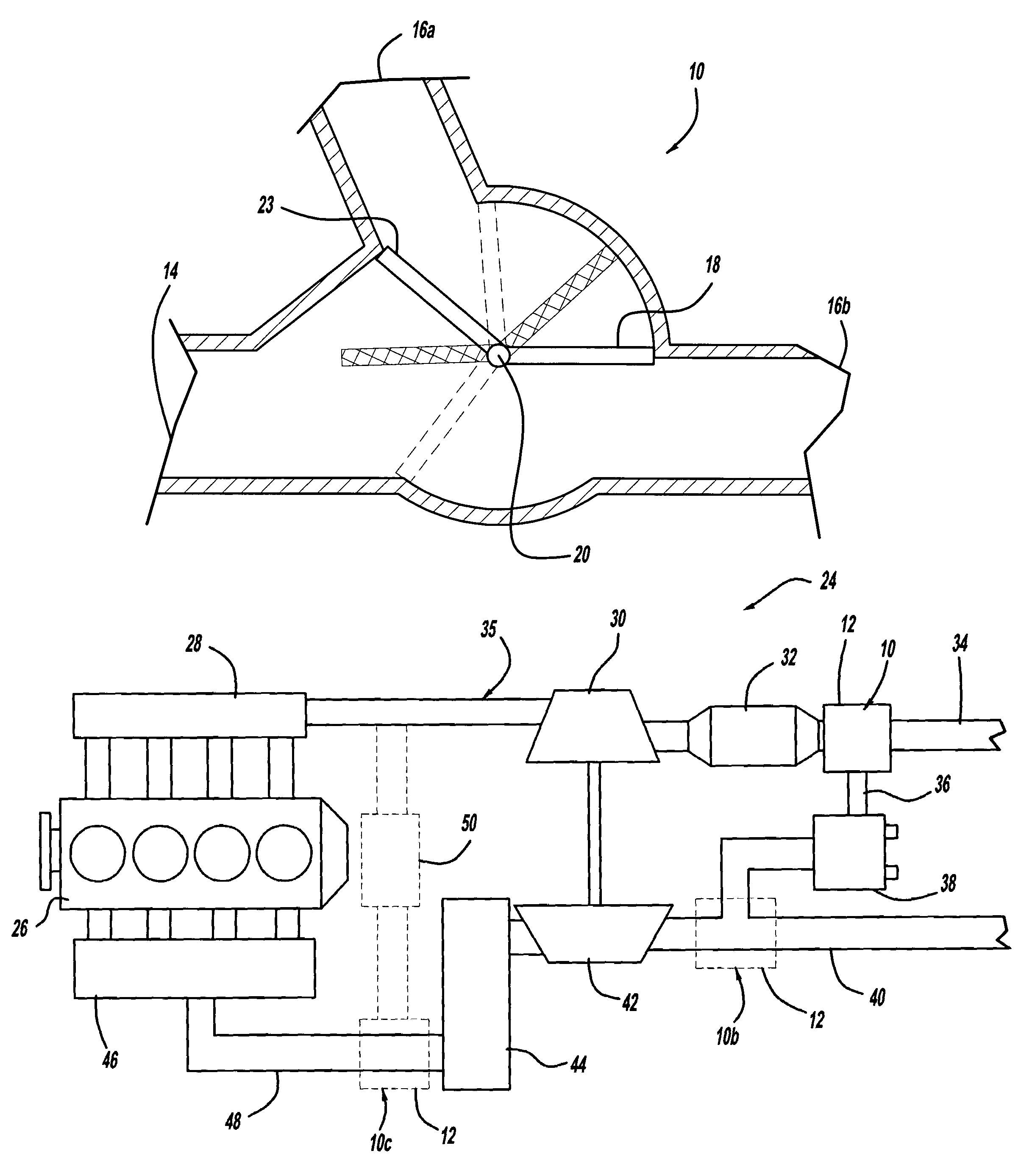 Exhaust throttle-EGR valve module for a diesel engine