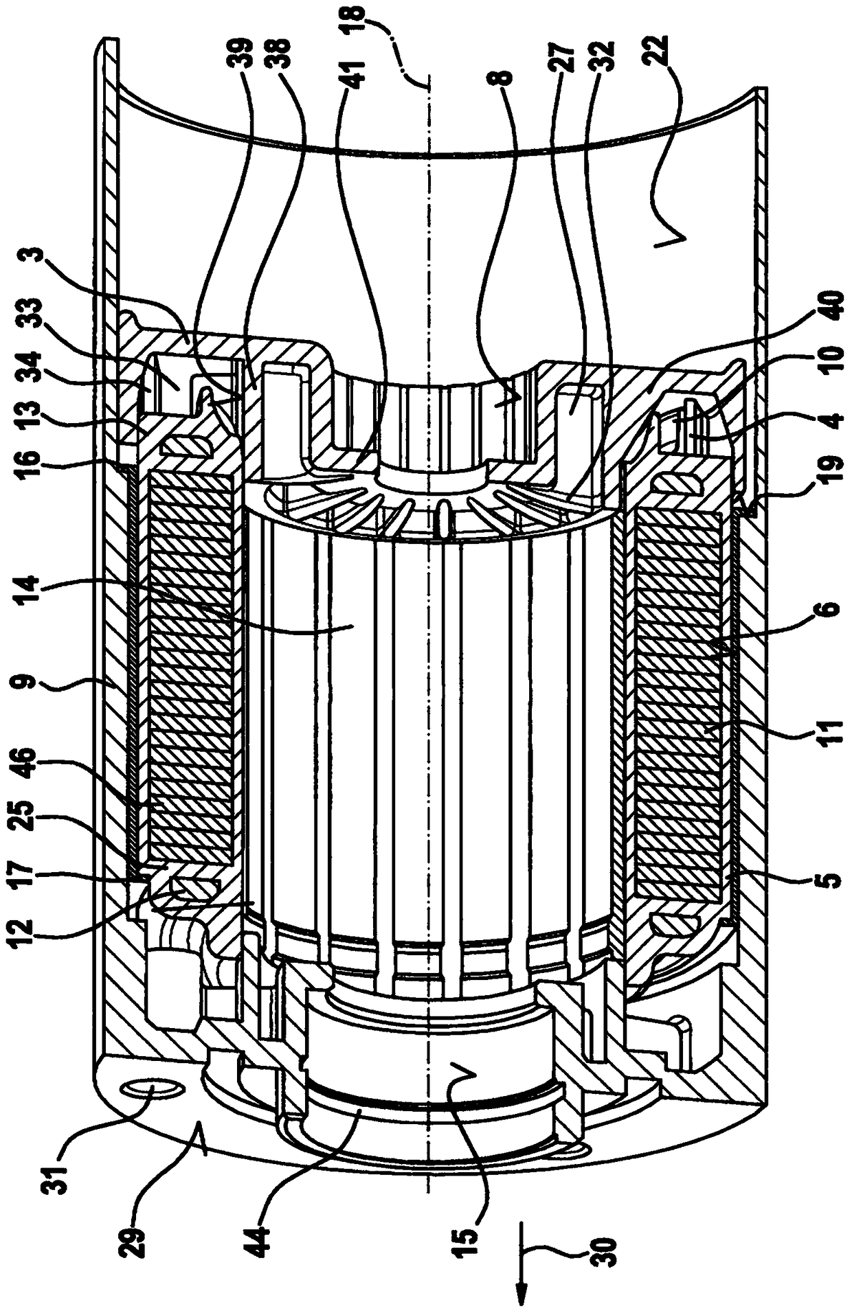 Electric machine stator extending concentrically around a central axis and method for manufacturing the electric machine