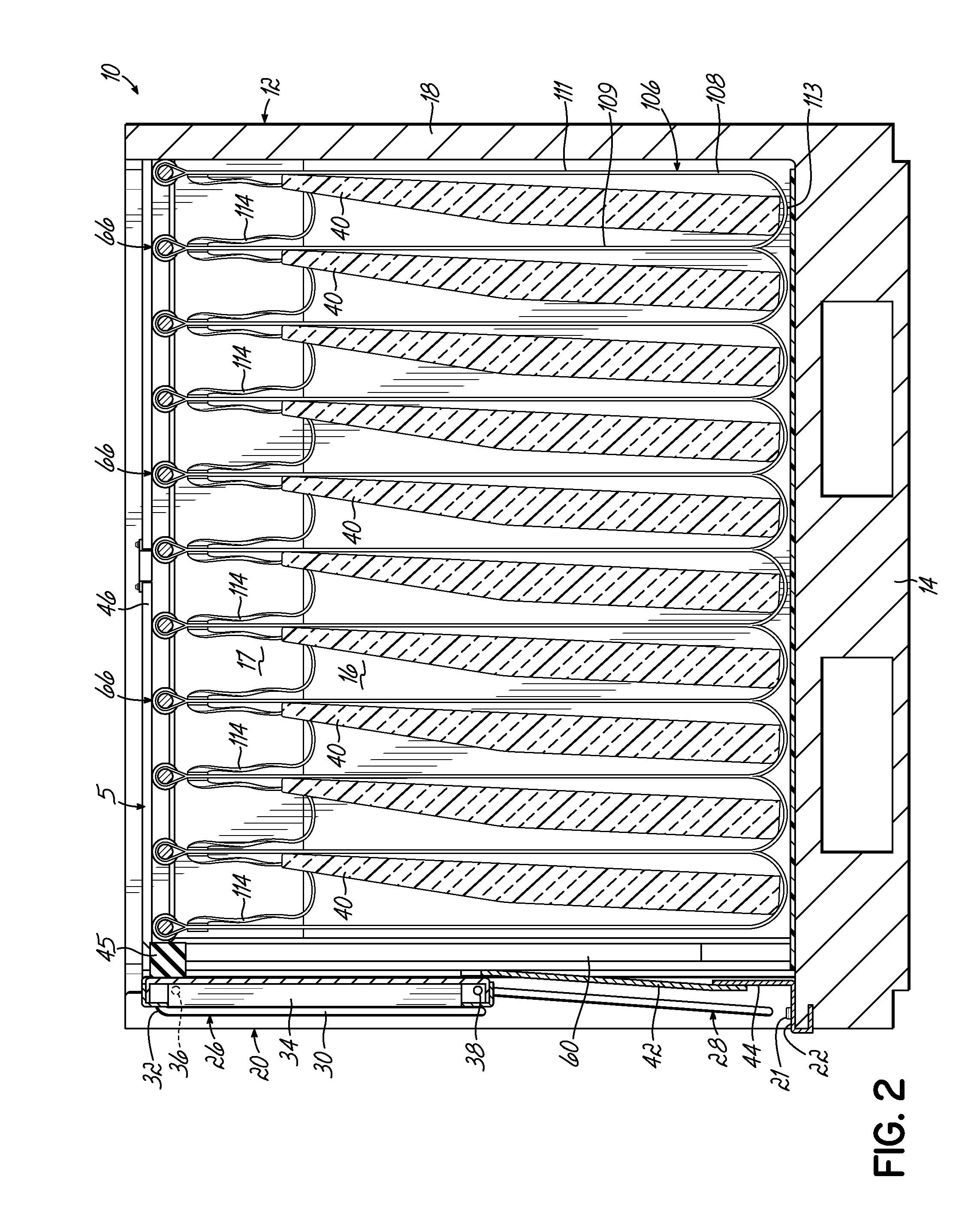 Container having movable support member assemblies for supporting dunnage and movable door