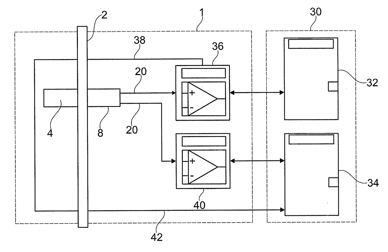 Ultrasound-based gas bubble and/or solid detector, dialysis apparatus and method for such detector