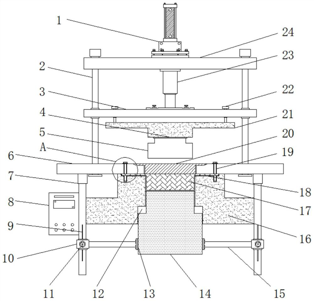 Medium-fine-particle graphite product hot-press forming device capable of improving compactness of paste