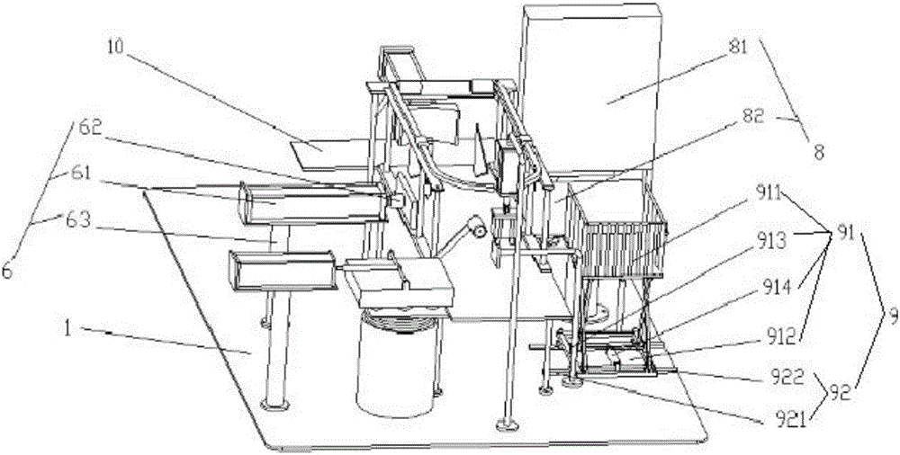 Fully-automatic friction bag taking type spindle packaging and transporting device