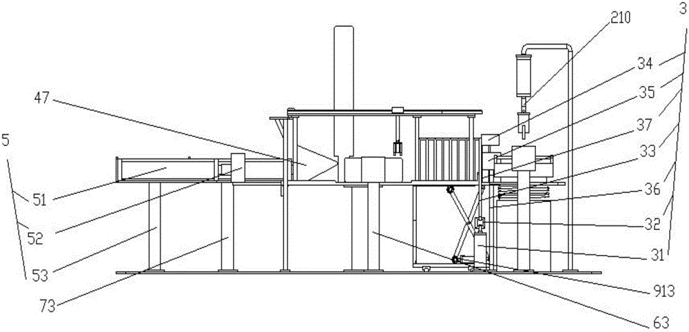 Fully-automatic friction bag taking type spindle packaging and transporting device