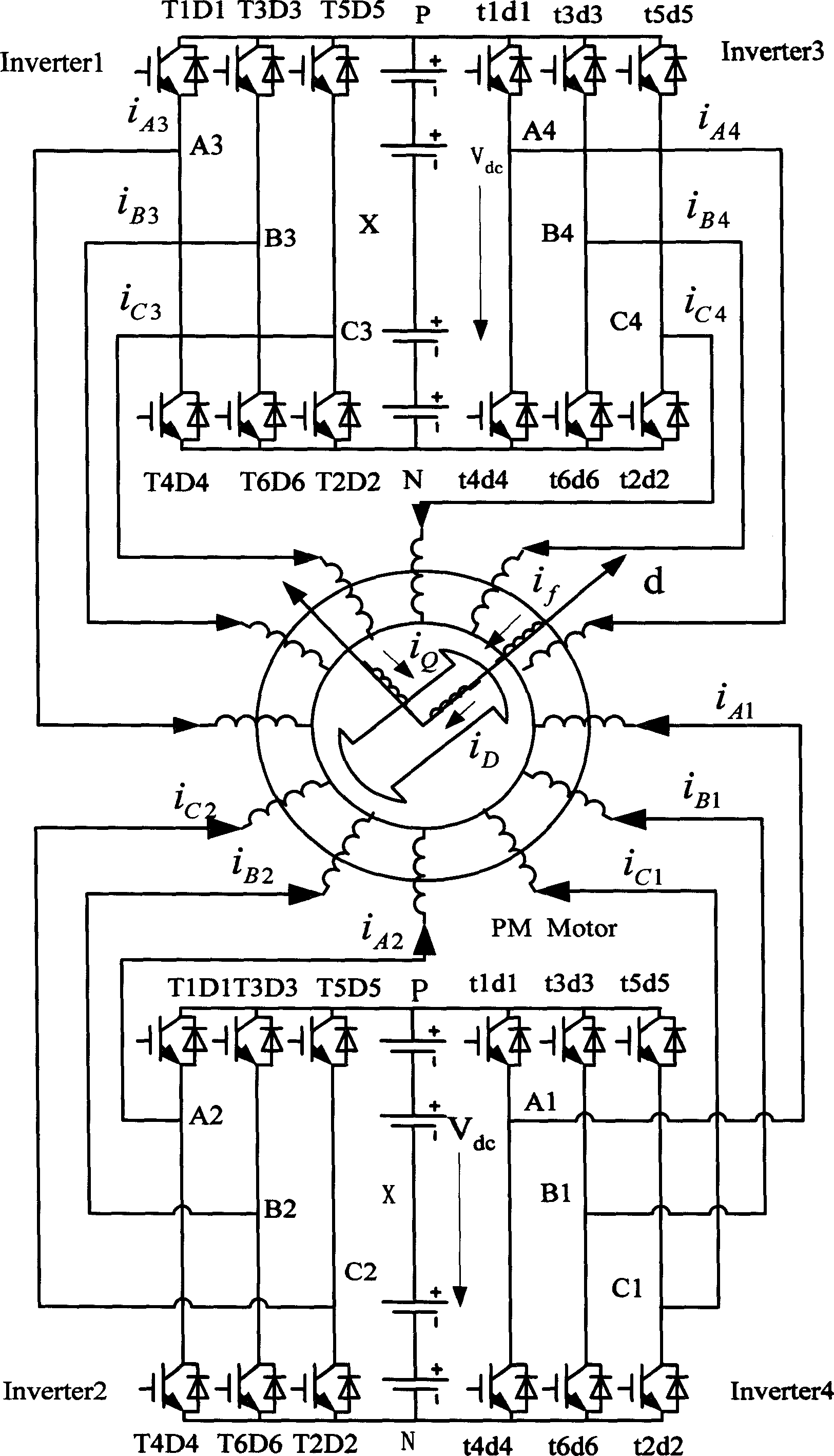 Inverter feed multi three-phase AC synchronous motor