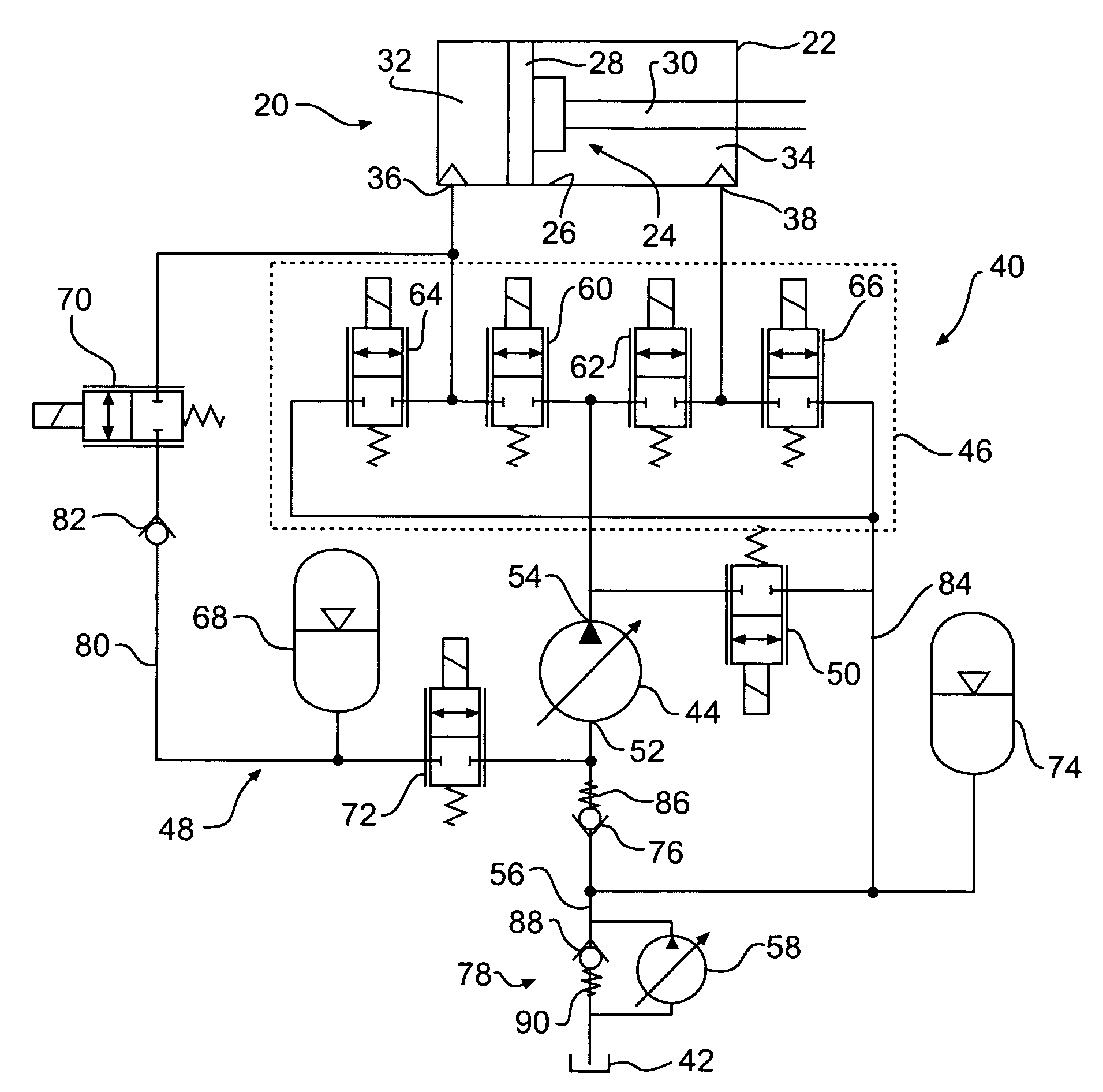 Hydraulic system for recovering potential energy