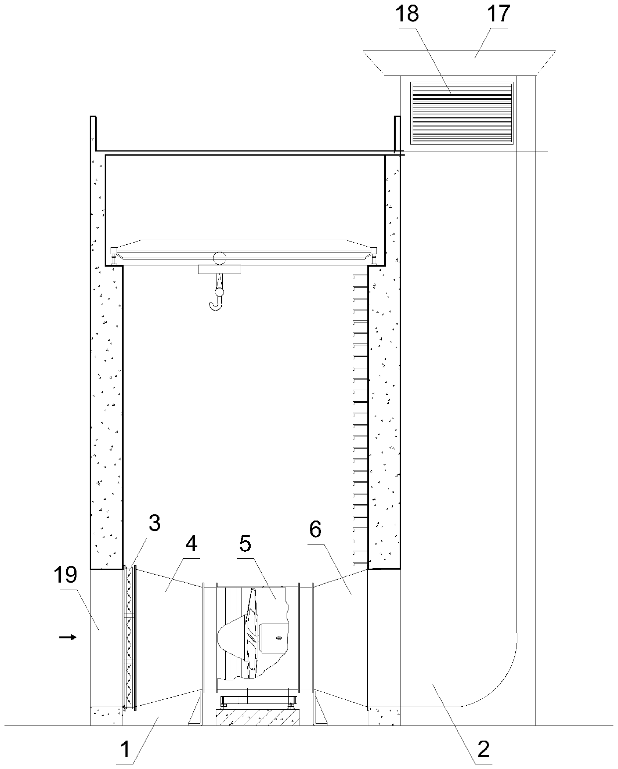 Self-silencing type axial flow fan ventilation system for tunnel