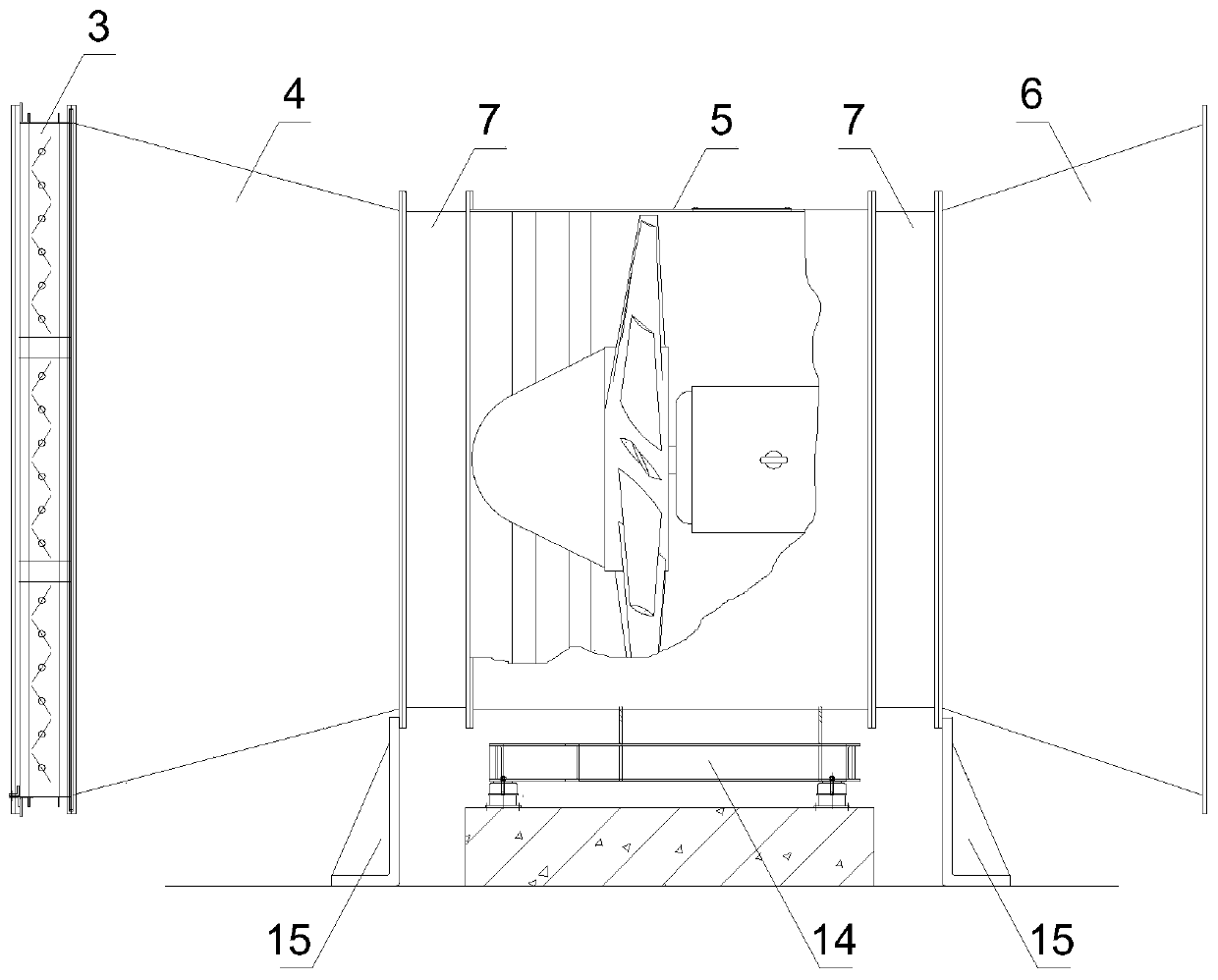 Self-silencing type axial flow fan ventilation system for tunnel