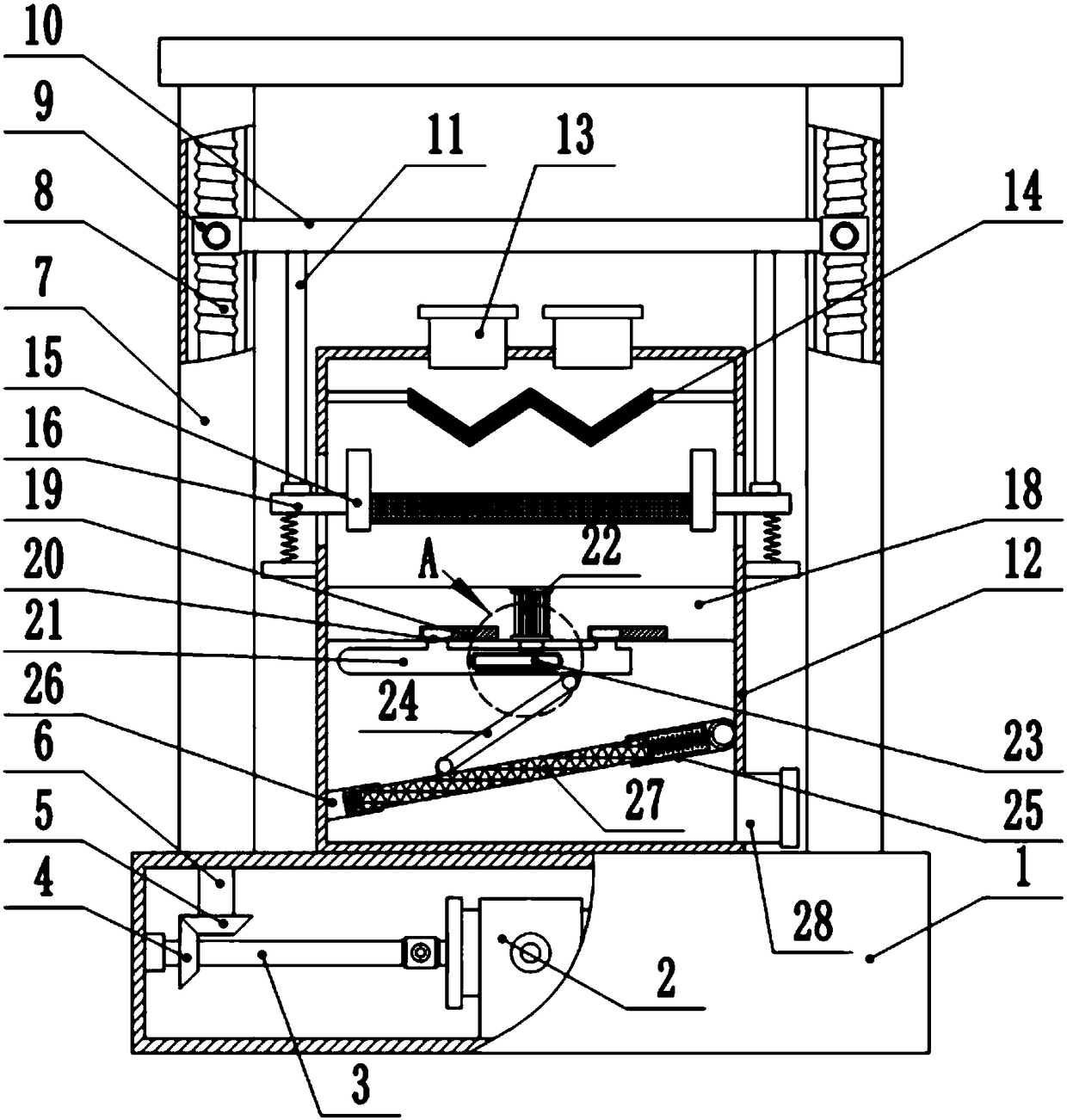 Obliquely horizontal moving type filter device for cleaning fluid for new material cleaning