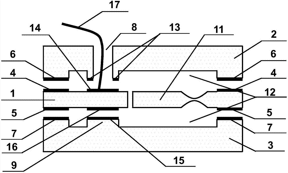 Quartz vibrating beam accelerometer sensitive chip based on gold-gold bonding