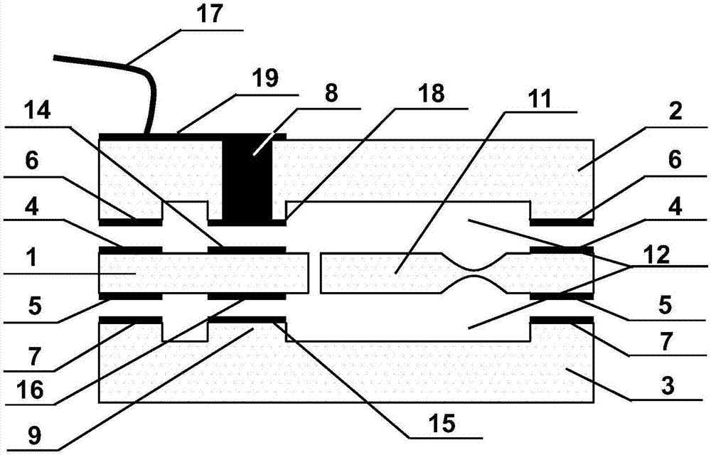 Quartz vibrating beam accelerometer sensitive chip based on gold-gold bonding