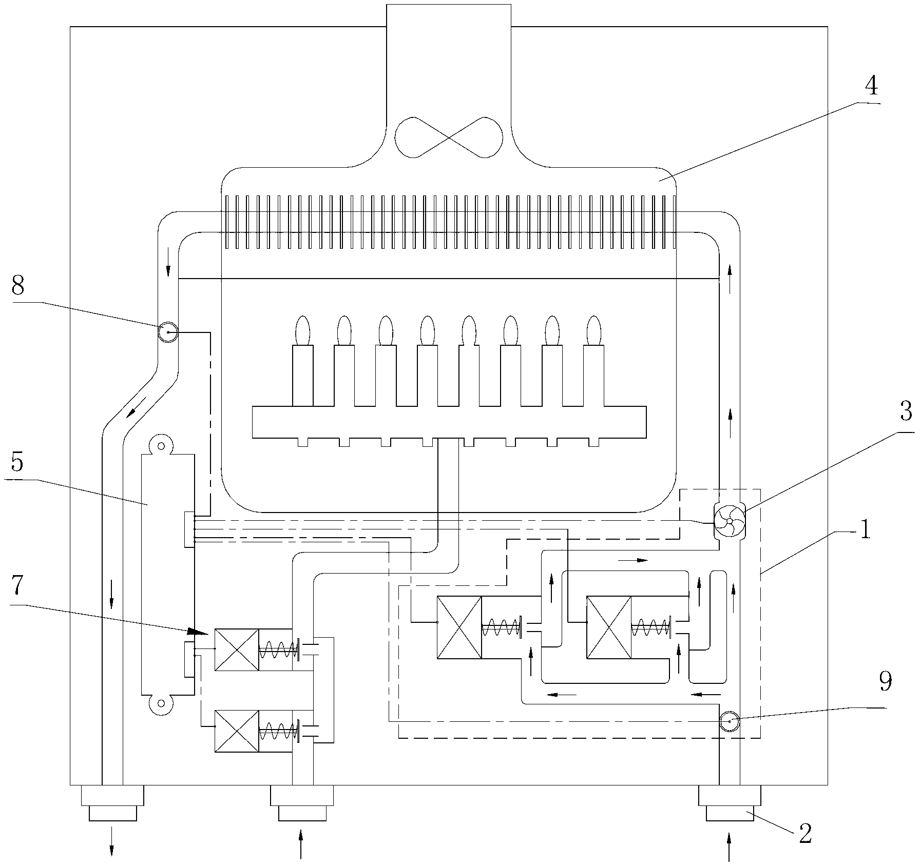 Gas water heater water channel distribution control device system and water channel distribution device