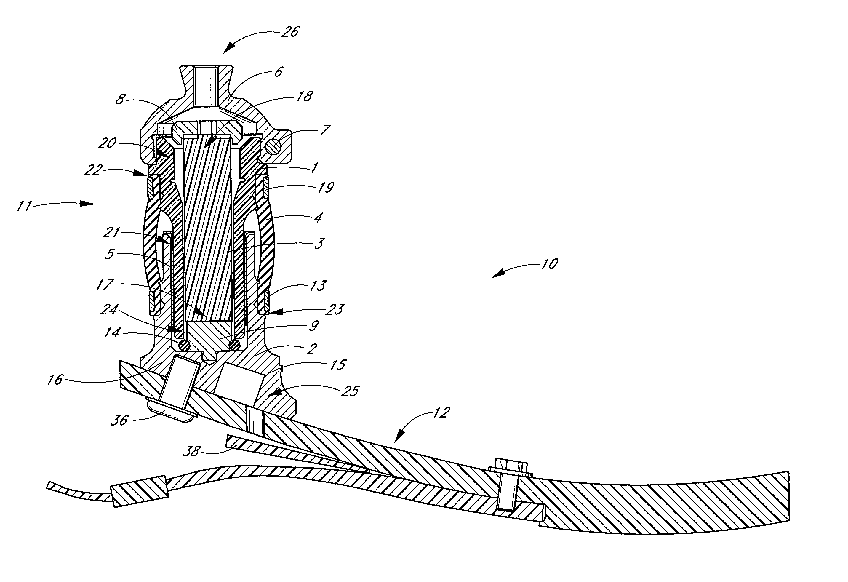 Low profile active shock module prosthesis