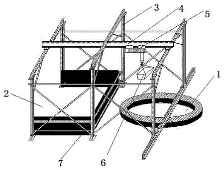 Lifting, conveying, loading and unloading device for hole digging of underground pipe gallery vertical shaft