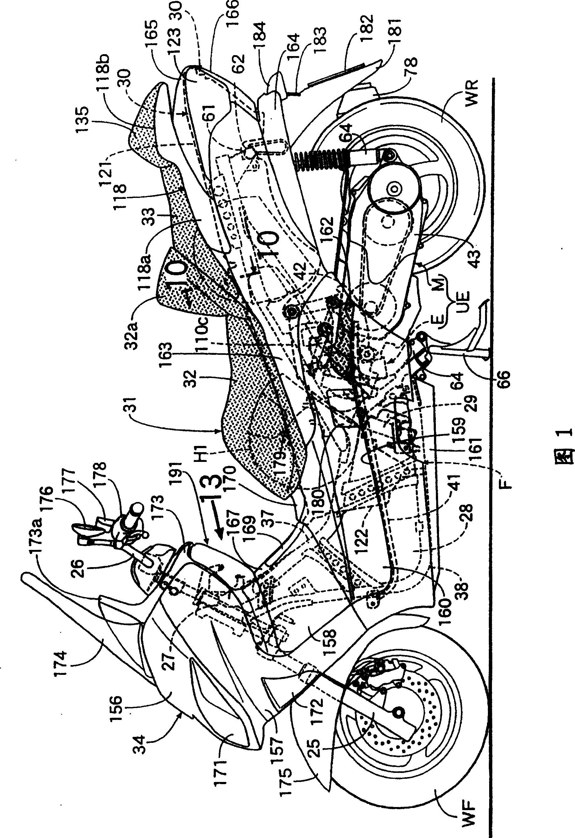 Luggage storage device for a motorcycle