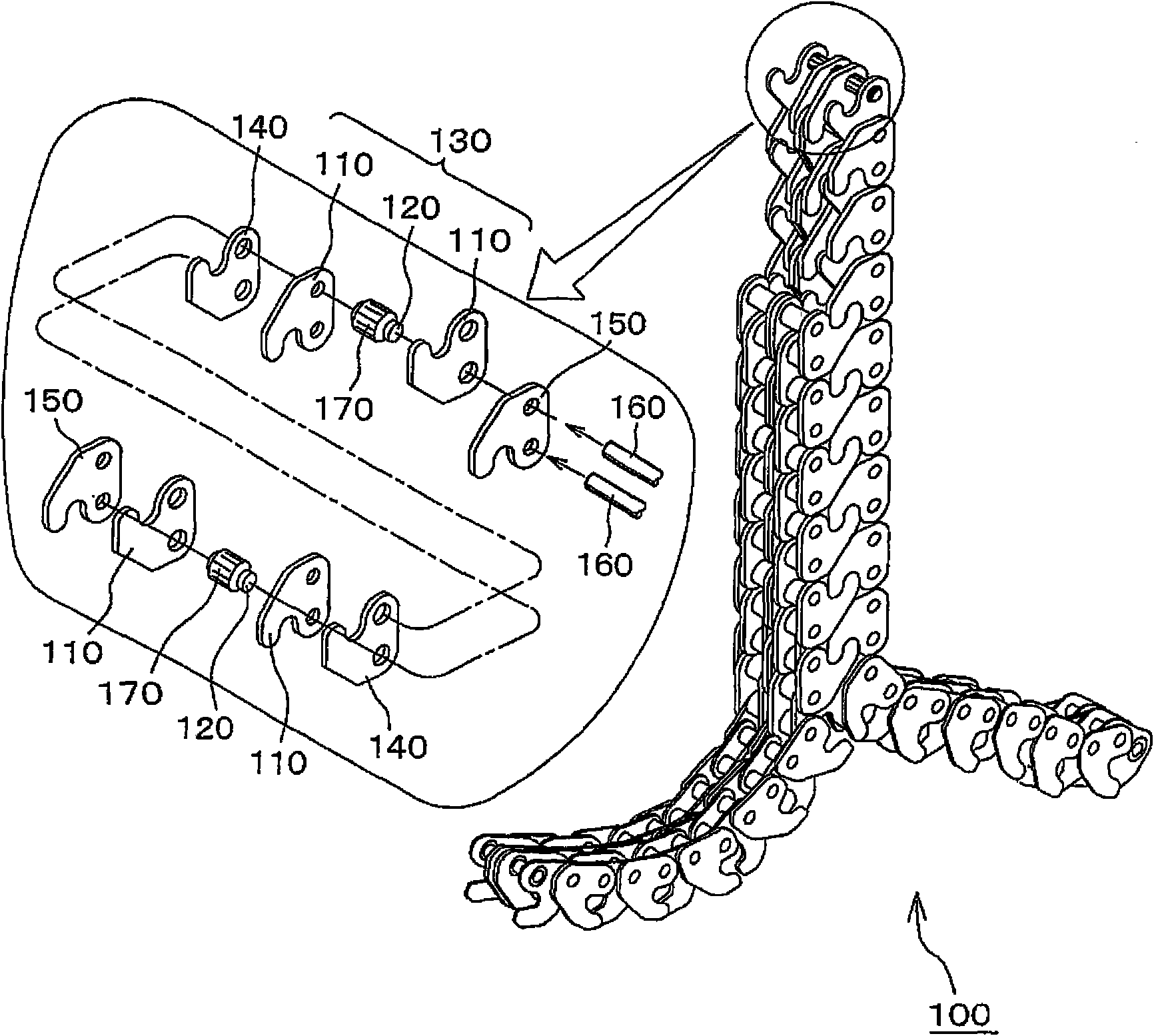 Hoisting and lowering driving engagement multi-row chain