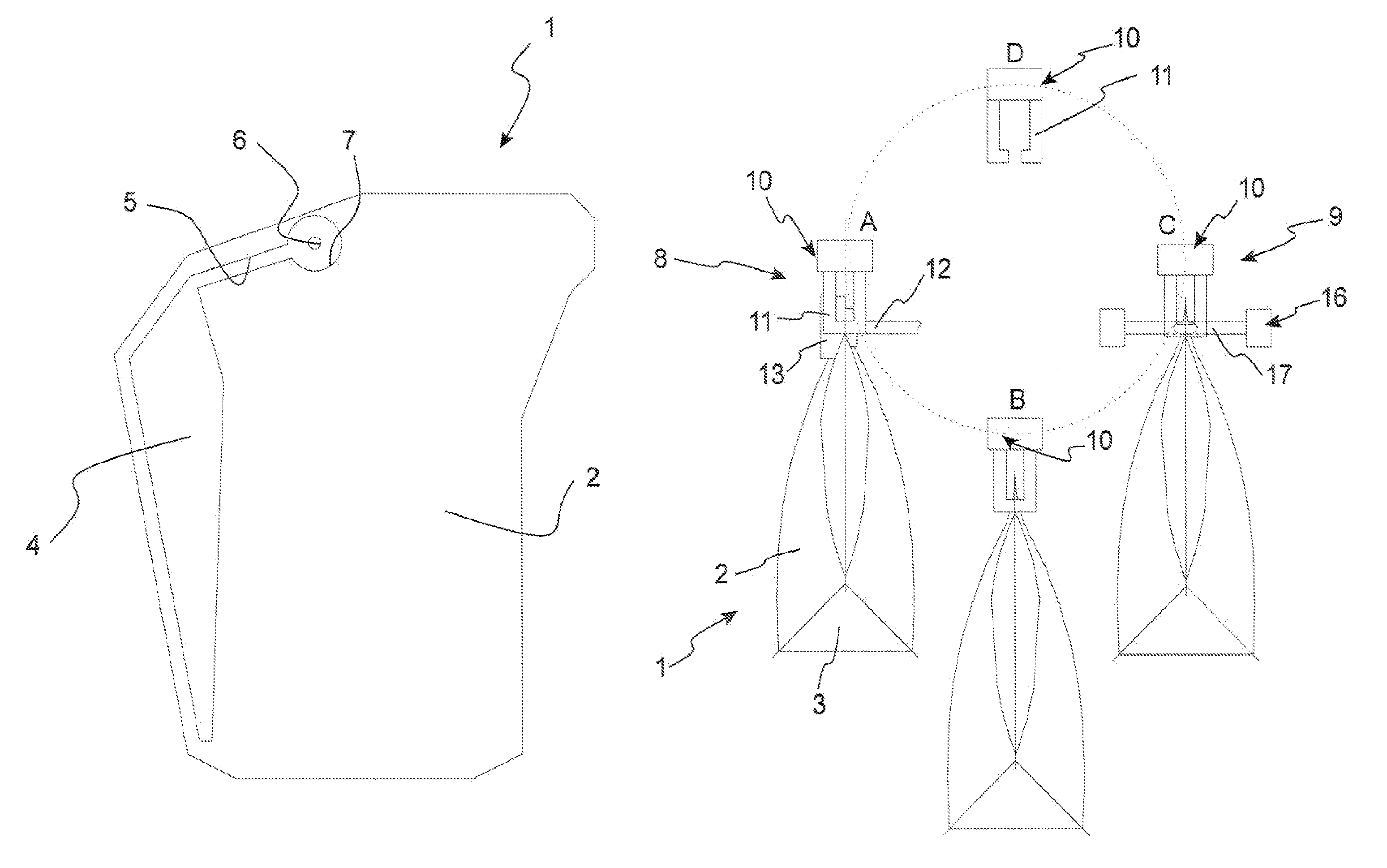 Method for gas filling of a handle portion of a container