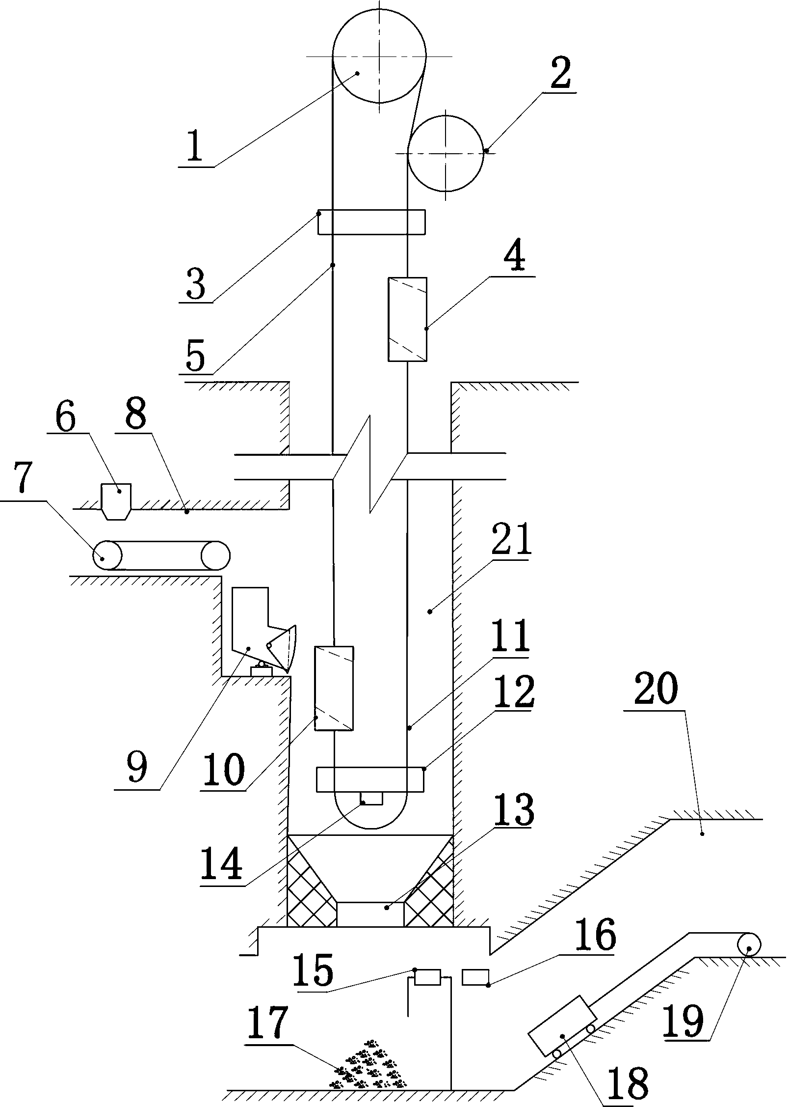 Main shaft hoist shaft bottom coal pile monitoring system