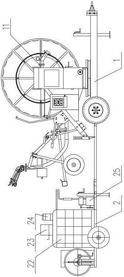 Reel sprinkling irrigation machine capable of synchronously applying fertilizers or spraying pesticides