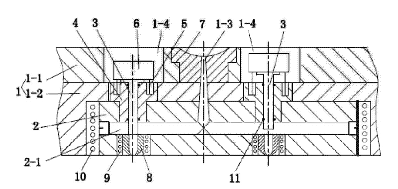 Injection mold hot runner valve type vibration type nozzle device