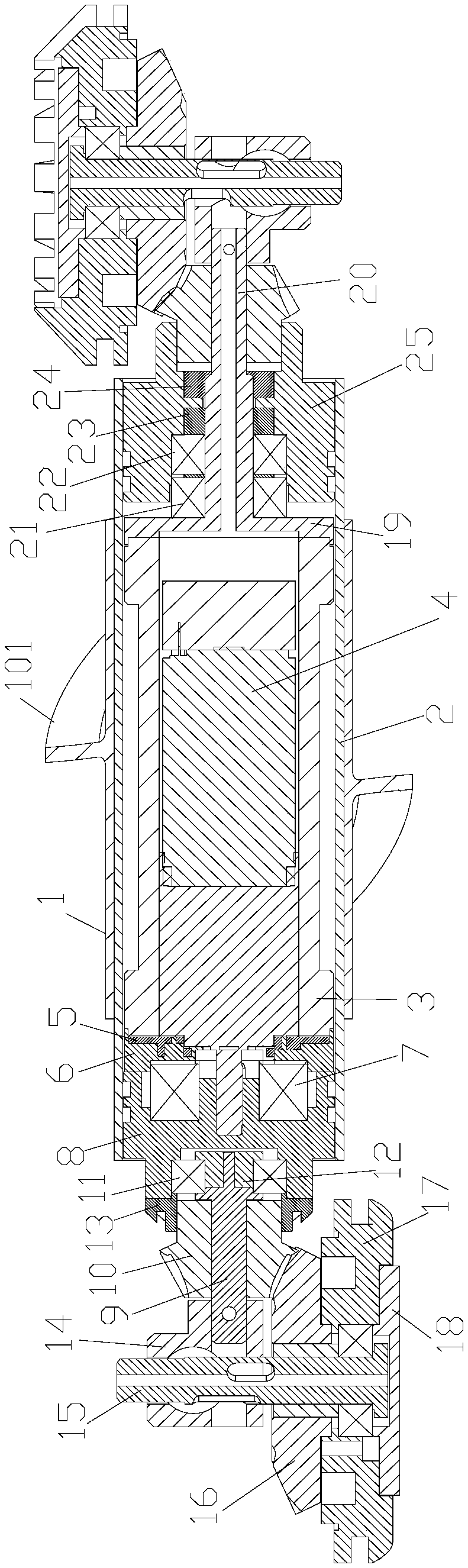 Driving mechanism of bevel gear transmission pipeline robot