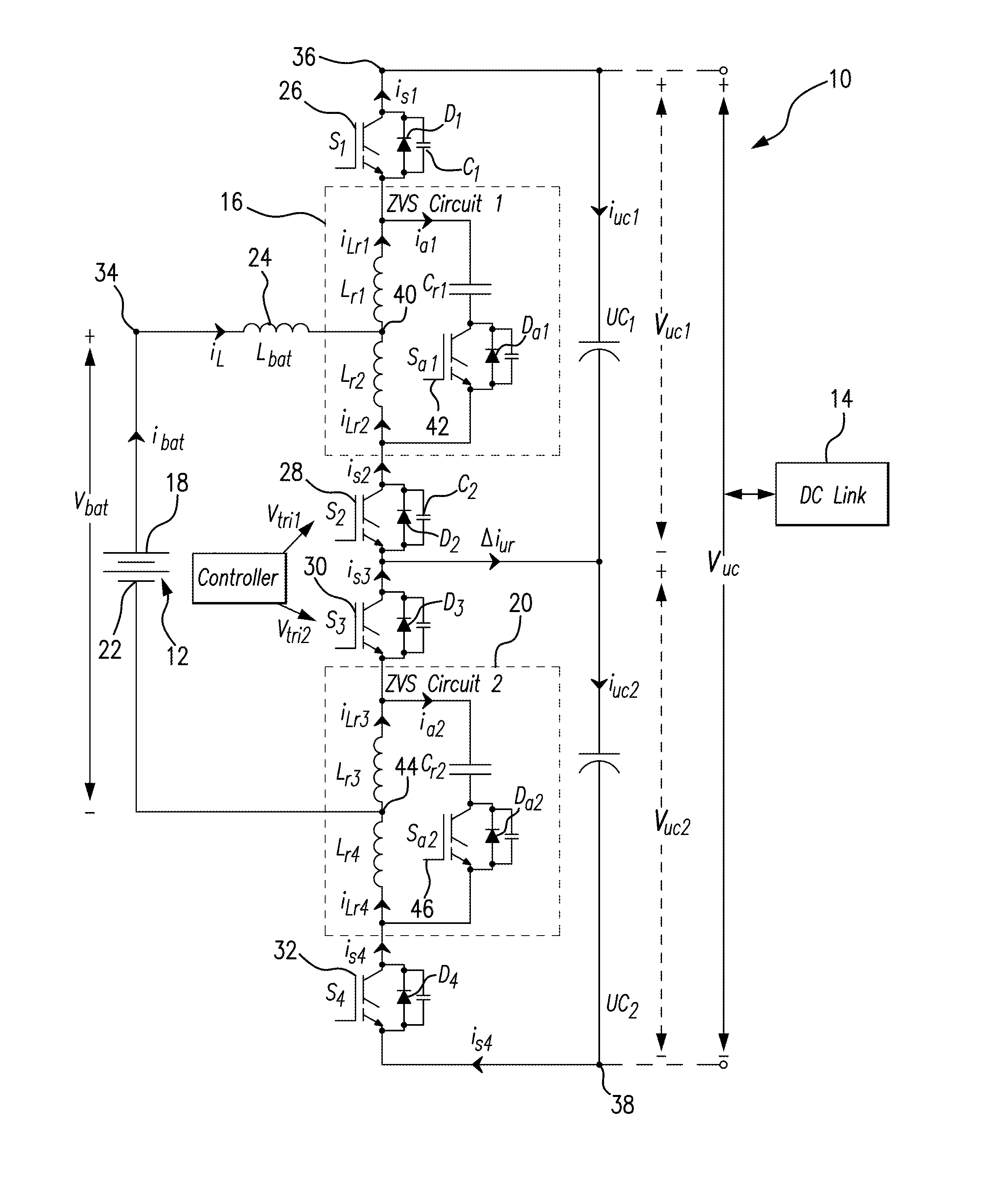 ZVS DC/DC converter for converting voltage between a battery and a DC link in a hybrid energy storage system and method thereof