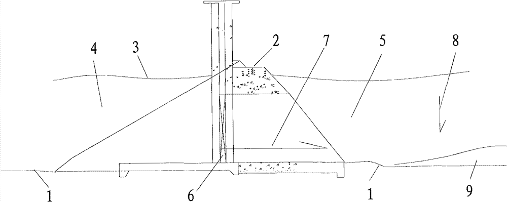 Water gate structure used in reclamation of land from sea and dam construction and exchanging method of water body in reclaimed area of dam