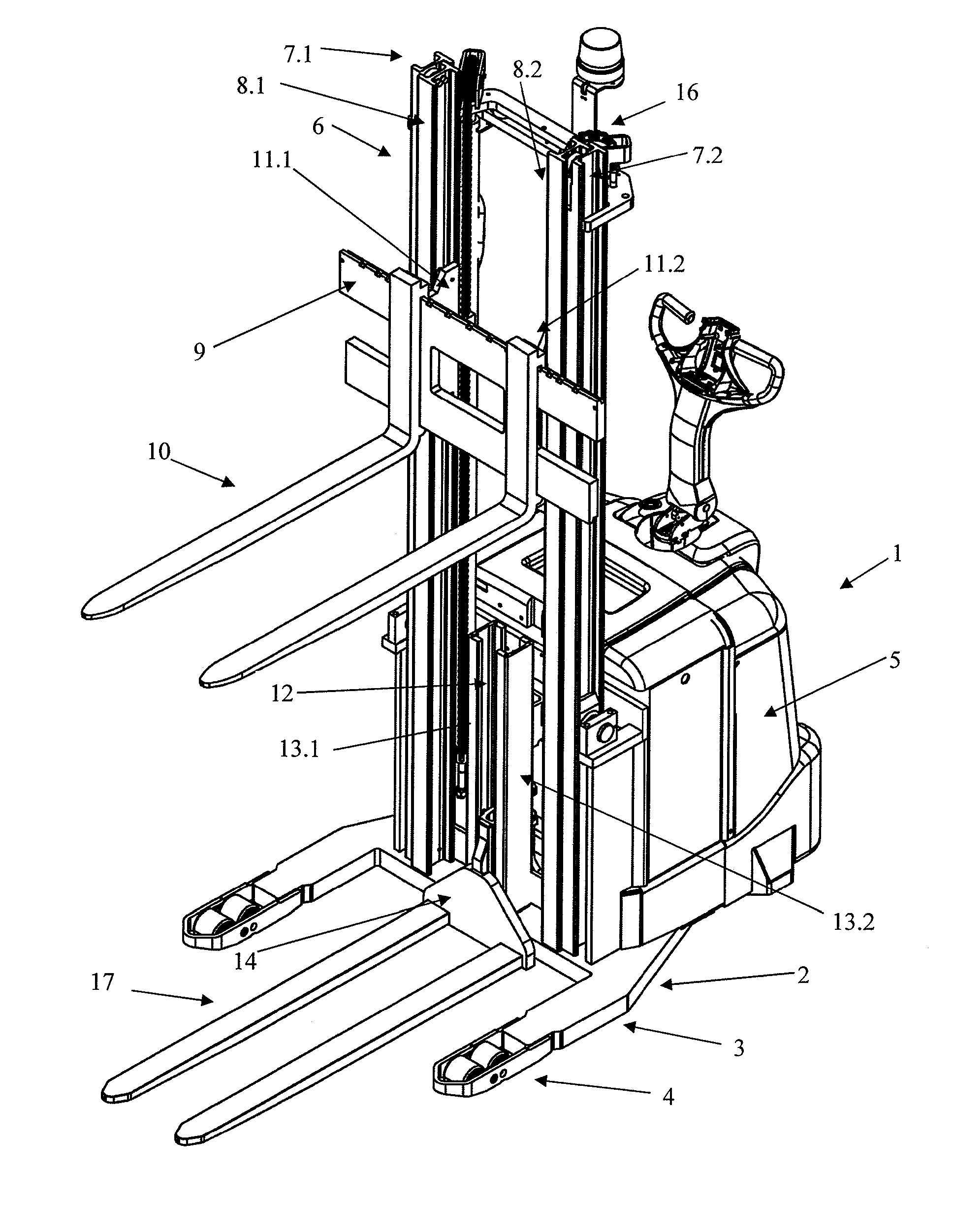 Industrial truck comprising two load carriages