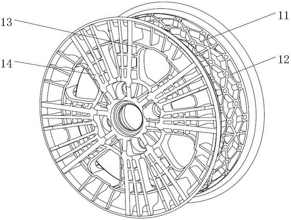 A thermoplastic composite wheel suitable for injection molding