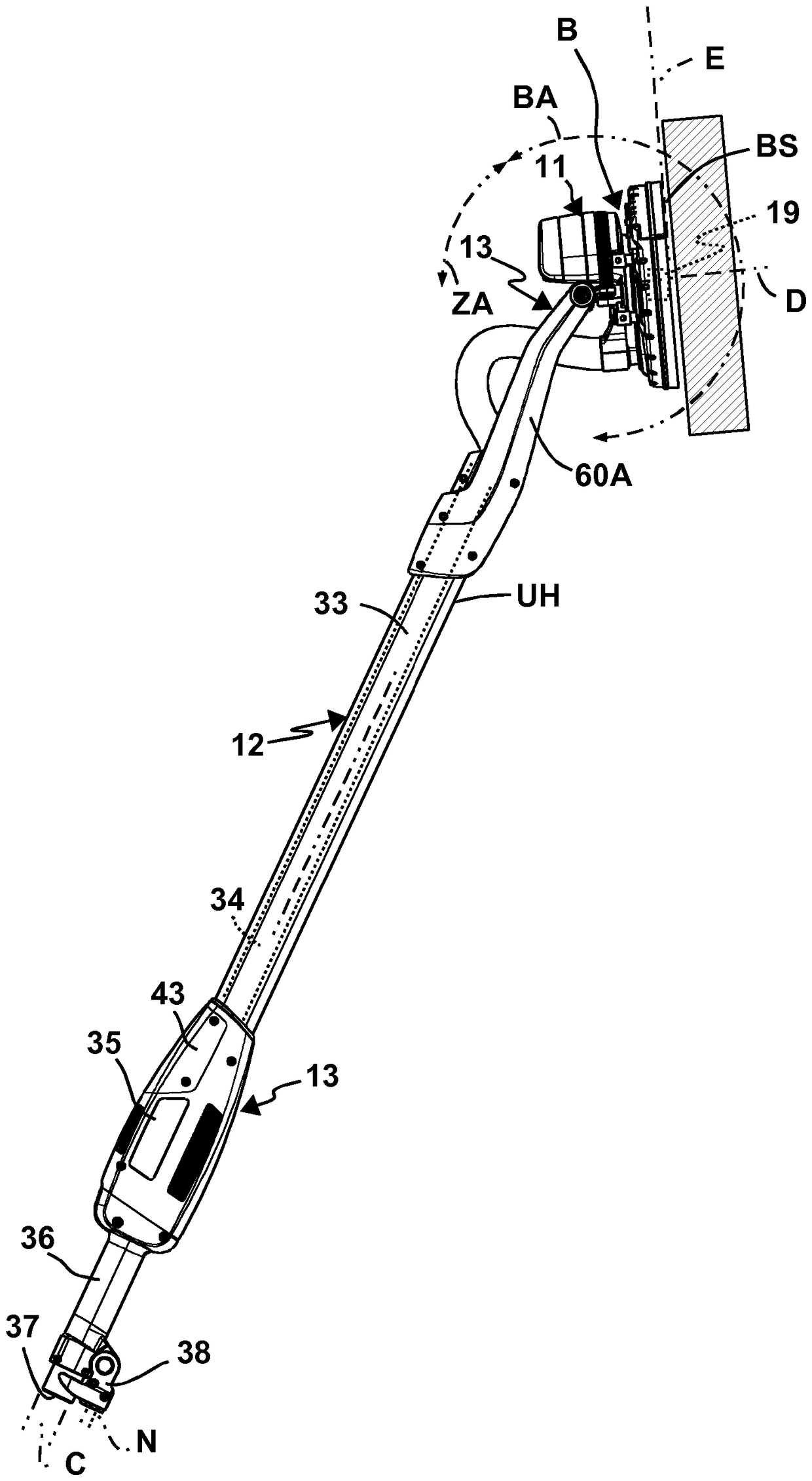 Hand-held machine tool having suction hose