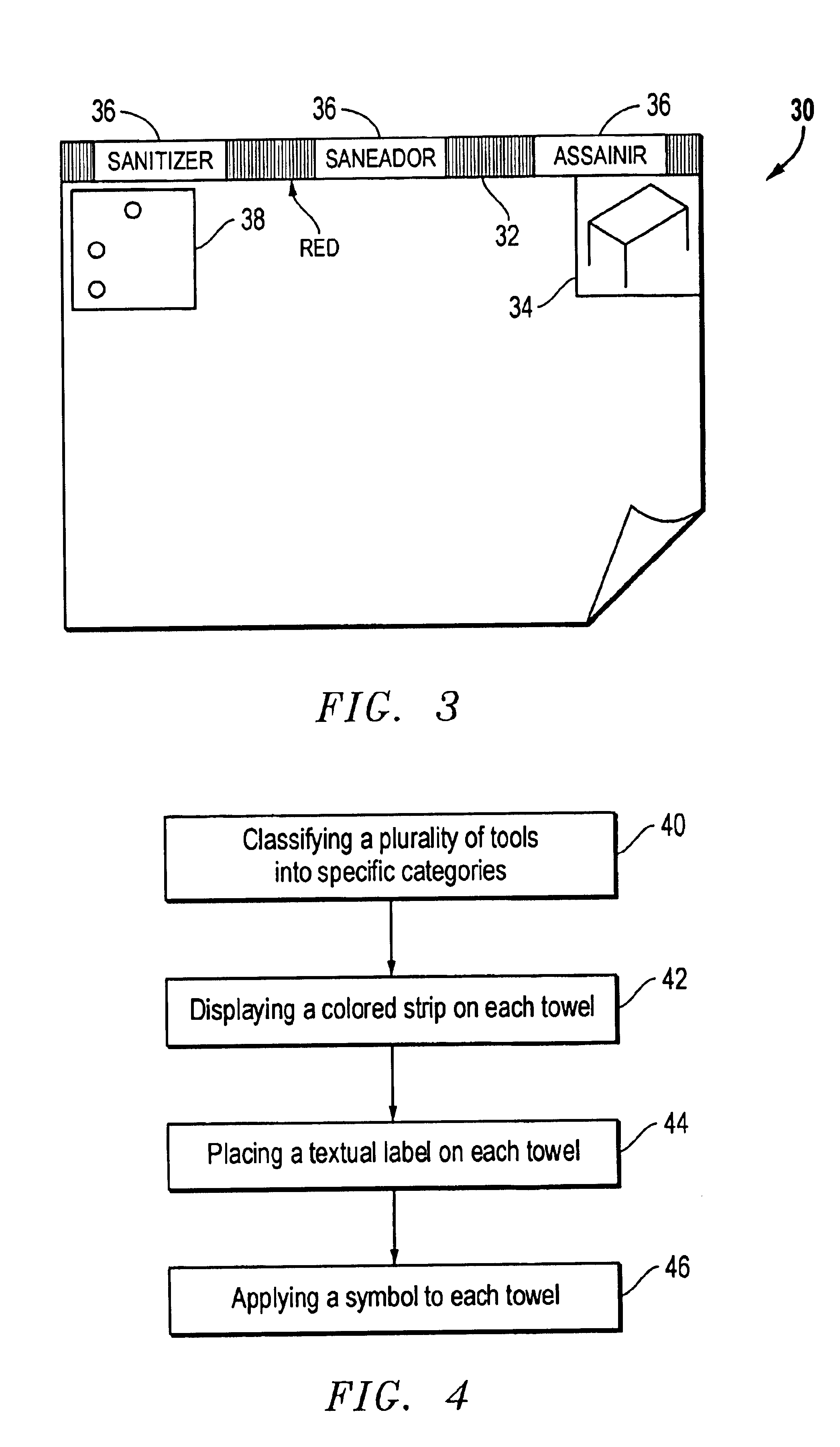 Cleaning towel having a color identifying label and sanitizer release polymer composition