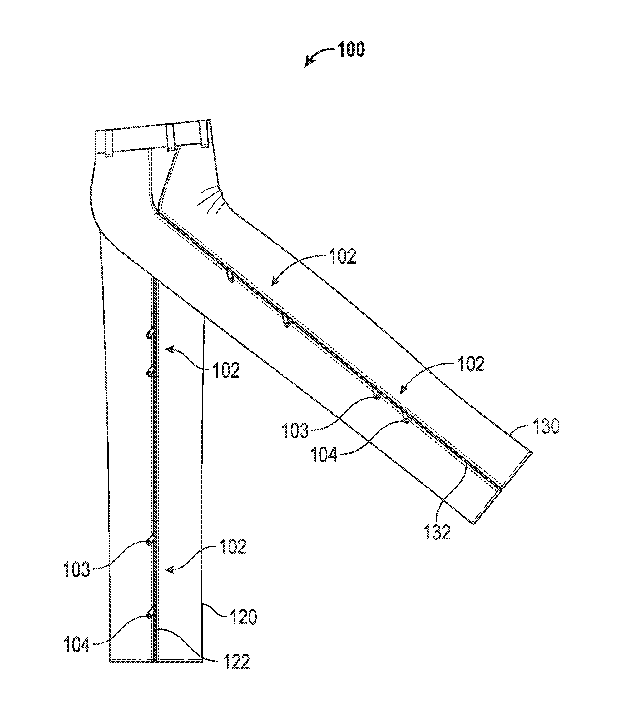 Flowing zipper vent system for garments