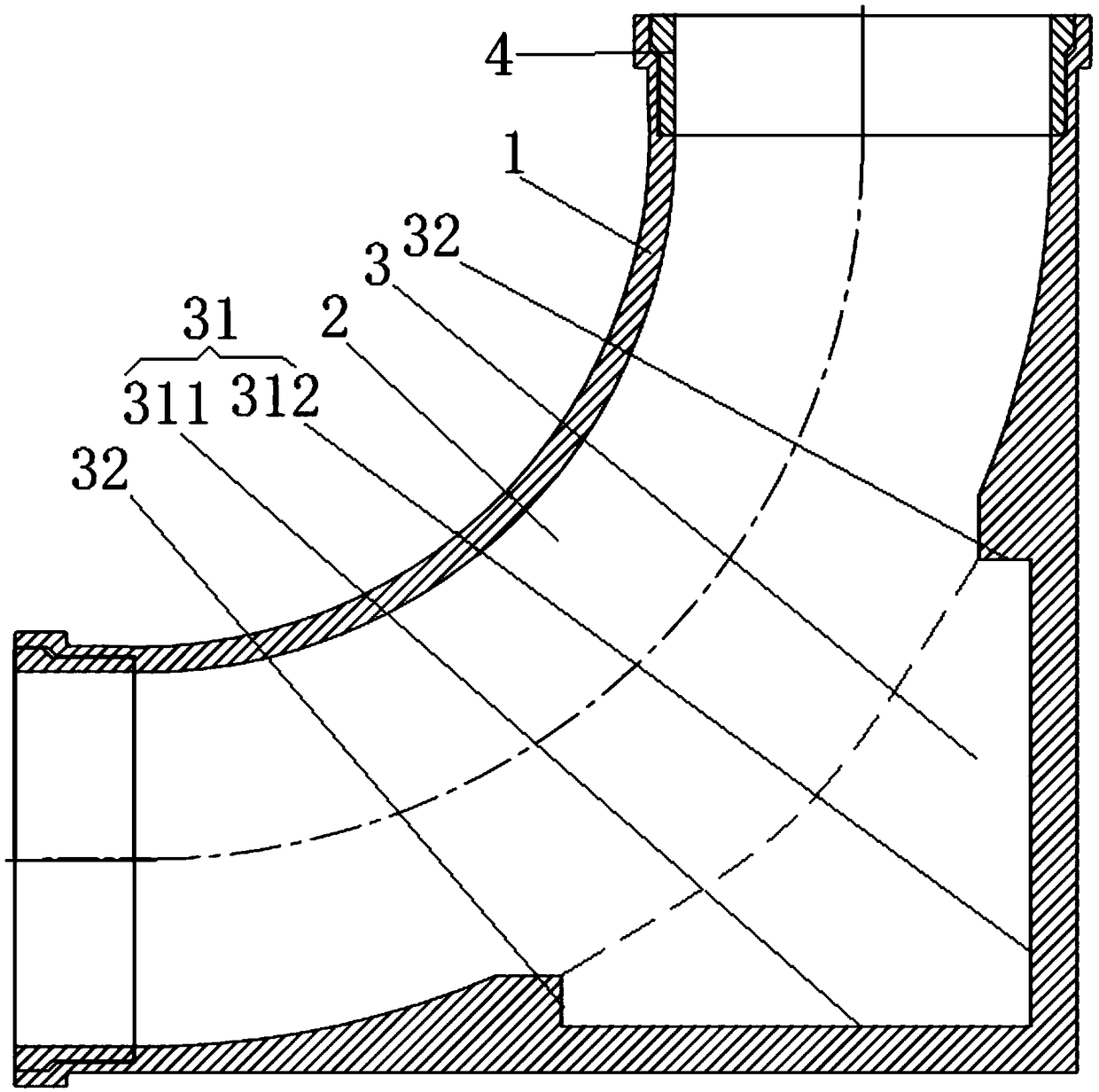 Self-filled elbow, pipeline conveying system and concrete pump