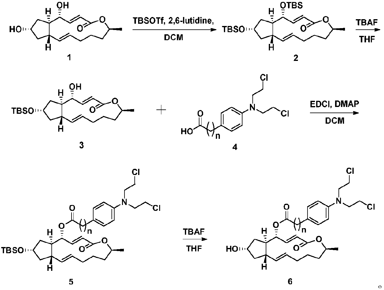 Preparation method and uses of a class of brefeldin A derivative containing chlormethine linked at site 4