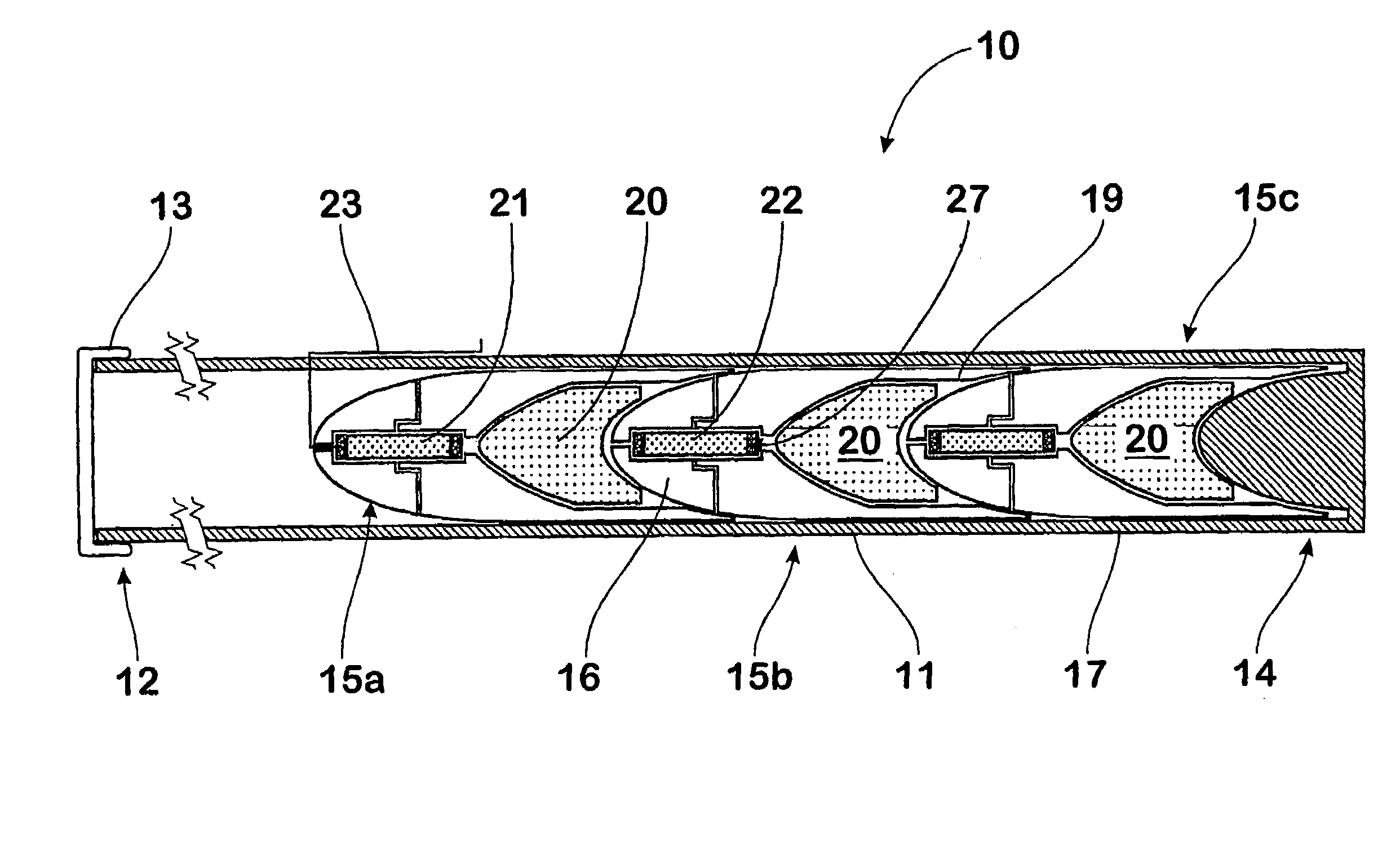 Ignition arrangement for stacked projectiles