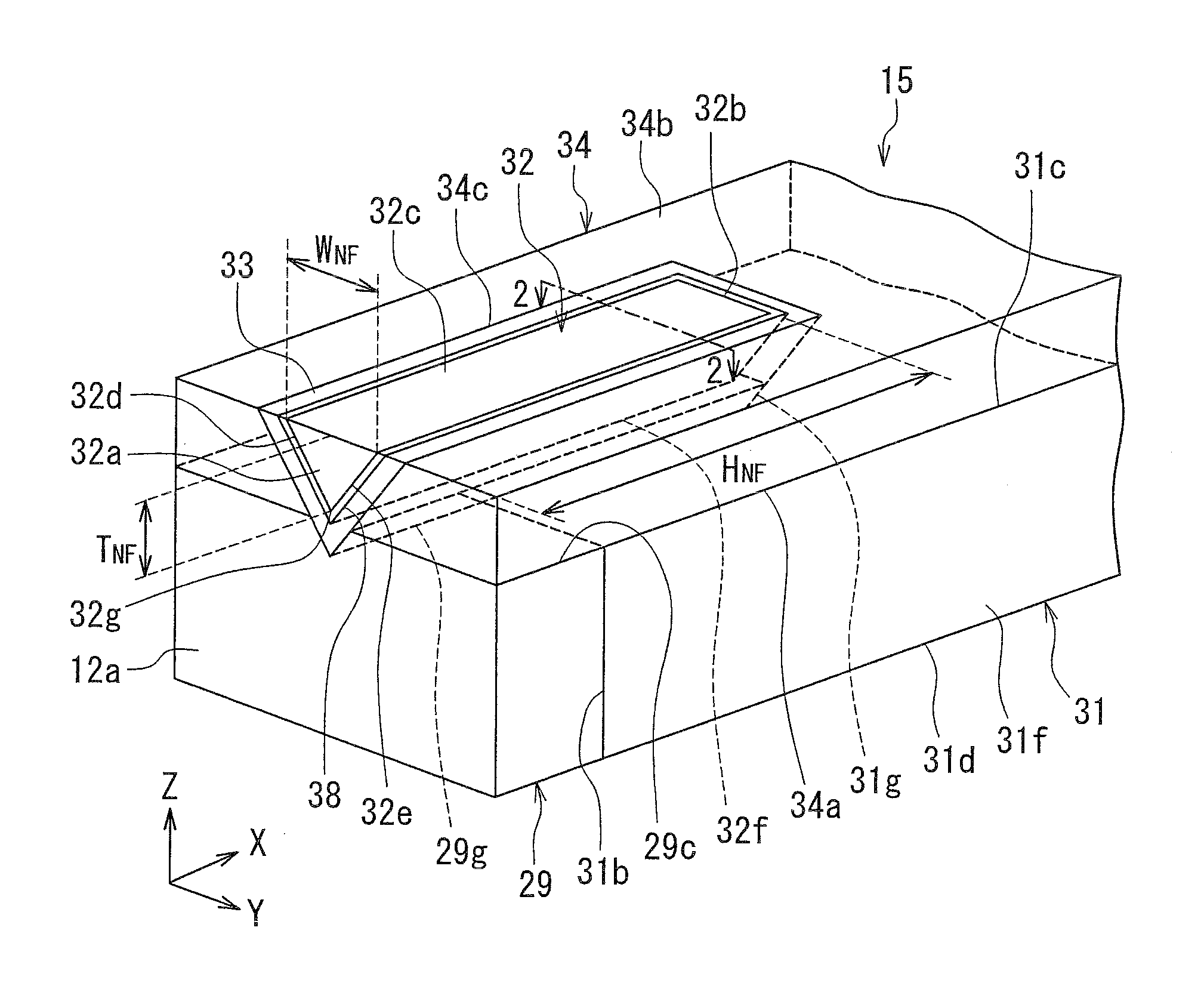 Near-field light generating device including near-field light generating element disposed over waveguide with buffer layer and adhesion layer therebetween