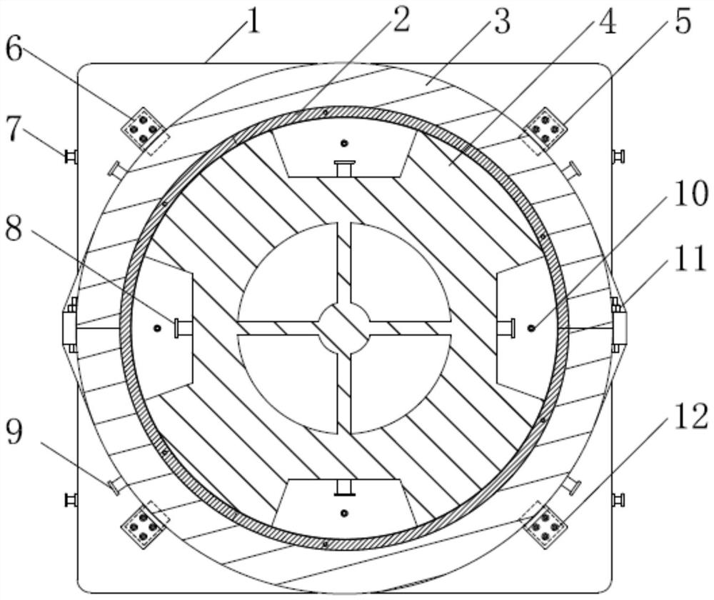 Pressing die for meter-scale buffer material circular building block and building block preparation method