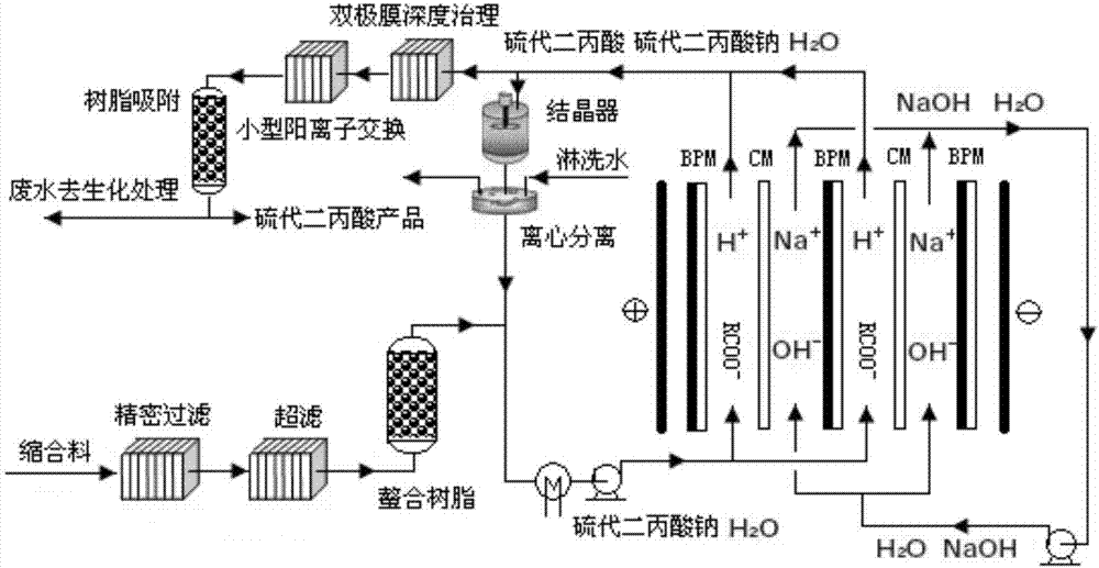 Method for producing thiodipropionic acid by bipolar membrane electrodialysis