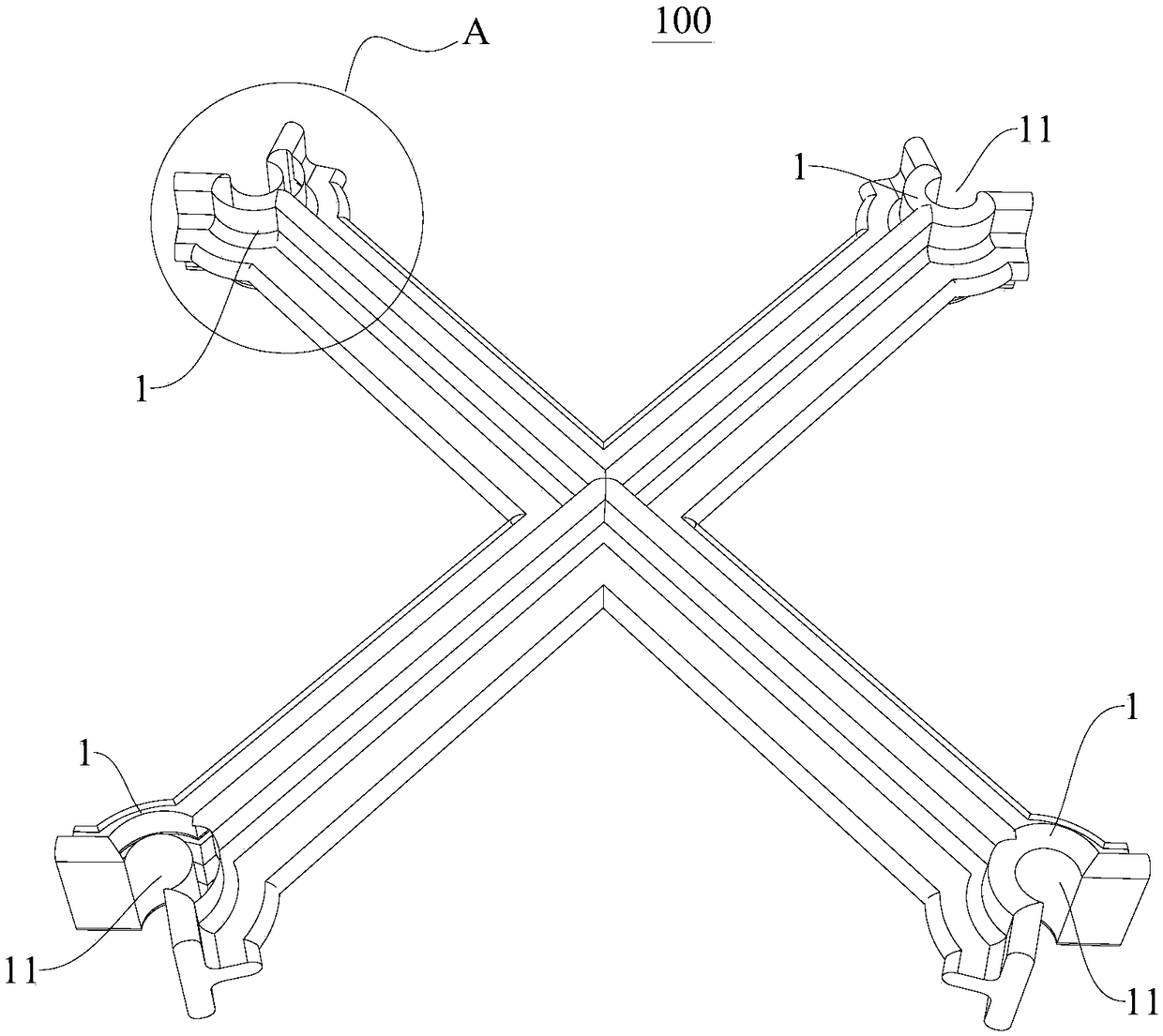 Steel bar fixture, concrete tower and concrete structure construction method