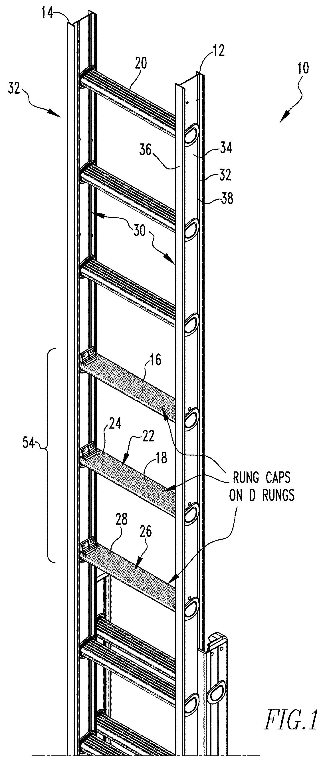 Wide Rung Cap, Ladder and Method