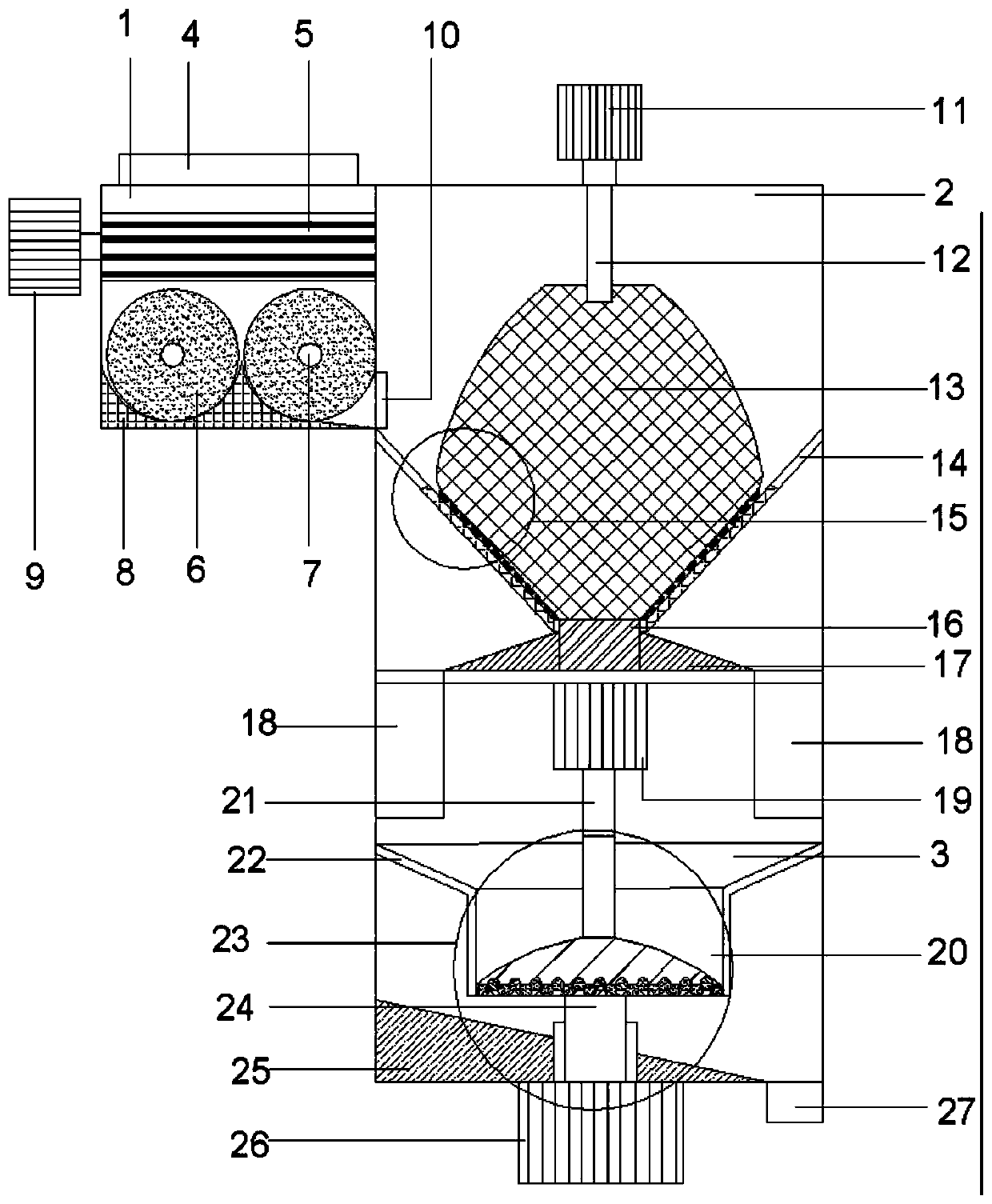 Soft magnetic ferrite raw material grinding and crushing device